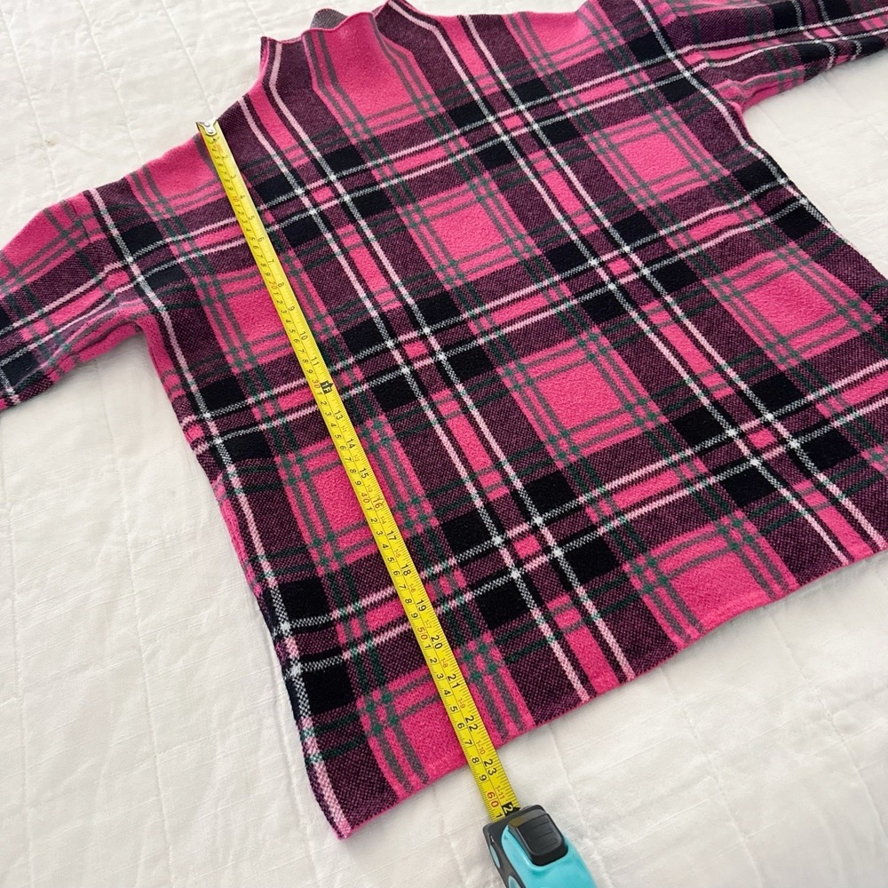 Tahari Plaid Mock Neck Pullover Sweater Women's LARGE Pink Plaid‎ Preppy - Picture 5 of 9